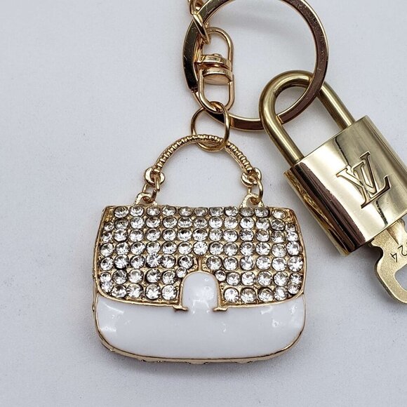 Authentic Louis Vuitton Lock & Key with unbranded Rhinestone Bag charm, Keychain - Picture 6 of 7